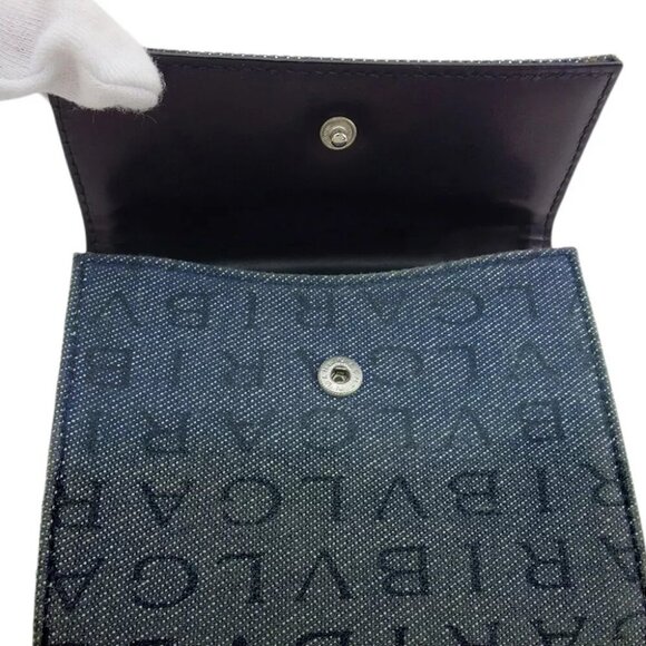 BVLGARI Mini Wallet Logomania Denim Canvas x Leather Auth Used - Picture 9 of 10